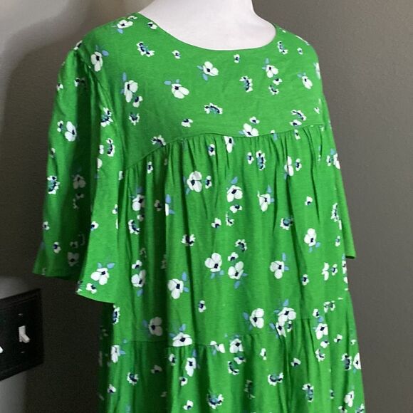 NWT Code x Mode Green Mini Floral Dress Short Sleeve Tiered - Picture 2 of 13